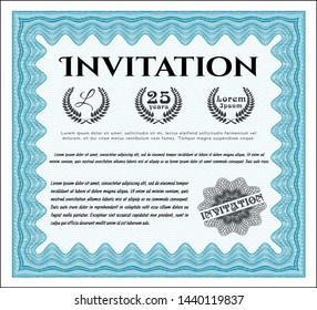 Light blue Formal invitation. With great quality guilloche pattern. Customizable, Easy to edit and change colors. Elegant design. 