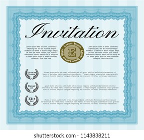 Light blue Formal invitation. With guilloche pattern and background. Modern design. Customizable, Easy to edit and change colors. 