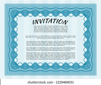 Light blue Formal invitation. With guilloche pattern and background. Vector illustration. Money Pattern design. 
