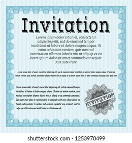 Light blue Formal invitation. With guilloche pattern. Customizable, Easy to edit and change colors. Good design. 