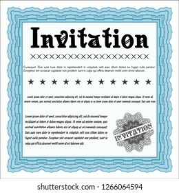 Light blue Formal invitation. With guilloche pattern and background. Vector illustration. Money style design. 
