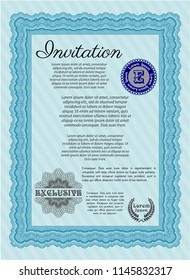 Light blue Formal invitation. With linear background. Money Pattern design. Customizable, Easy to edit and change colors. 