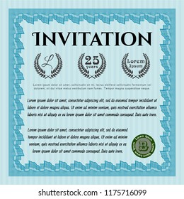 Light blue Formal invitation. With linear background. Detailed. Money Pattern design. 