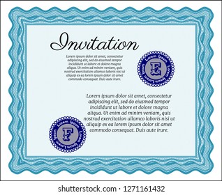 Light blue Formal invitation. With linear background. Excellent design. Detailed. 