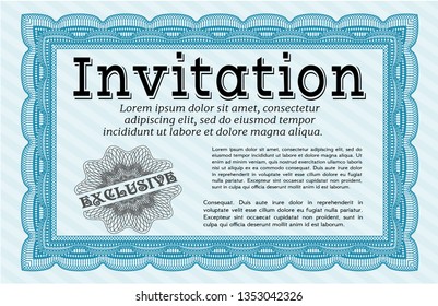 Light blue Formal invitation. With linear background. Vector illustration. Retro design. 