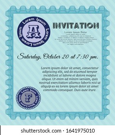 Light blue Formal invitation. With linear background. Elegant design. Vector illustration. 