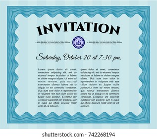 Light blue Formal invitation. With linear background. Detailed. Nice design. 