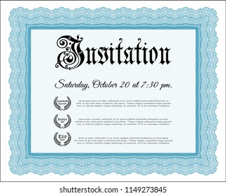 Light blue Formal invitation. Lovely design. With quality background. Detailed. 