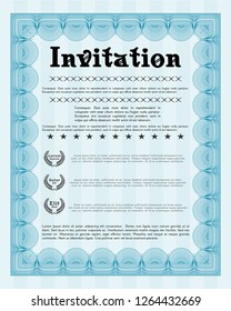 Light blue Formal invitation. Lovely design. With guilloche pattern. Customizable, Easy to edit and change colors. 