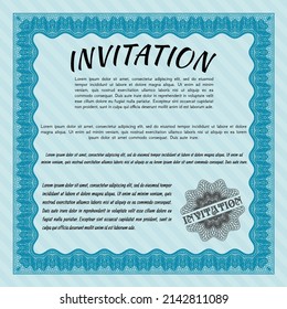 Light Blue Formal Invitation. Lovely Design. With Quality Background. Vector Illustration. 