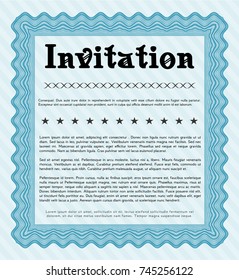 Light blue Formal invitation. Modern design. Detailed. With great quality guilloche pattern. 