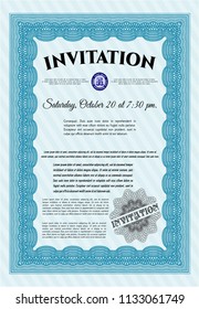 Light blue Formal invitation. Money design. Vector illustration. Easy to print. 