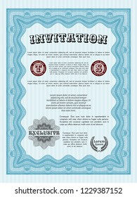 Light blue Formal invitation. Money style design. With great quality guilloche pattern. Customizable, Easy to edit and change colors. 