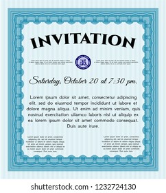 Light blue Formal invitation. Money style design. Detailed. Easy to print. 