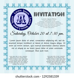 Light blue Formal invitation. Money design. Printer friendly. Detailed. 