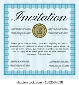 Light blue Formal invitation. Money design. Detailed. With complex background. 