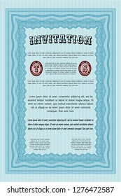Light blue Formal invitation. Nice design. With guilloche pattern and background. Customizable, Easy to edit and change colors. 