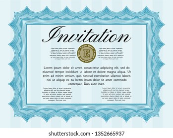 Light blue Formal invitation. Nice design. With complex linear background. Customizable, Easy to edit and change colors. 