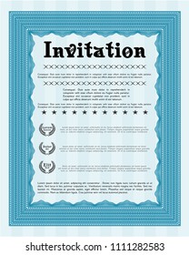 Light blue Formal invitation. Perfect design. Detailed. With linear background. 