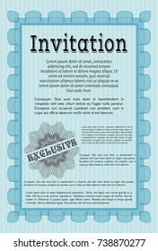 Light blue Formal invitation. Perfect design. Detailed. Printer friendly. 