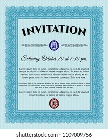  Light blue Formal invitation. Printer friendly. Money Pattern design. Vector illustration. 