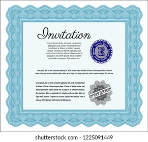 Light blue Formal invitation. Printer friendly. Detailed. Money Pattern. 