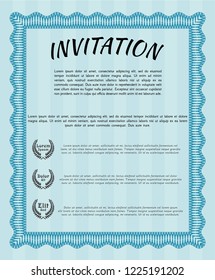 Light blue Formal invitation. Printer friendly. Beauty design. Vector illustration. 