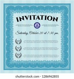 Light blue Formal invitation. Printer friendly. Detailed. Nice design. 