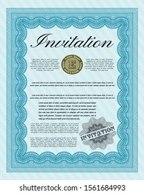 Light blue Formal invitation. Printer friendly. Lovely design. Vector illustration. 