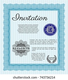 Light blue Formal invitation. With quality background. Detailed. Sophisticated design. 