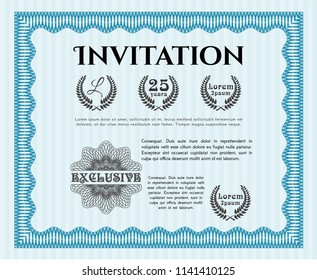 Light blue Formal invitation. Sophisticated design. With linear background. Customizable, Easy to edit and change colors. 