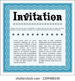 Light blue Formal invitation. Sophisticated design. With guilloche pattern. Customizable, Easy to edit and change colors. 