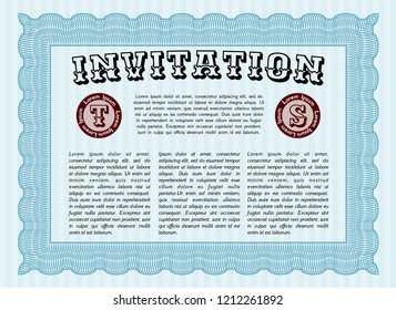 Light blue Formal invitation. Sophisticated design. Customizable, Easy to edit and change colors. With guilloche pattern and background. 
