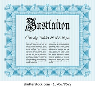 Light blue Formal invitation. Sophisticated design. With complex linear background. Vector illustration. 