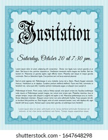 Light blue Formal invitation. Sophisticated design. Complex background. Detailed. 
