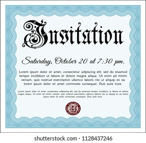 Light blue Formal invitation. Superior design. Vector illustration. Printer friendly. 