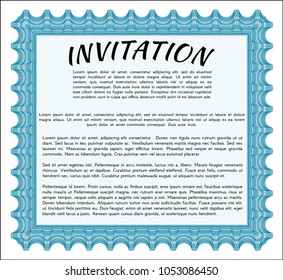 Light blue Formal invitation template. Beauty design. With complex linear background. Detailed. 