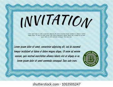 Light blue Formal invitation template. Easy to print. Customizable, Easy to edit and change colors. Sophisticated design. 