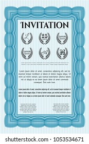 Light blue Formal invitation template. With complex linear background. Detailed. Excellent design. 