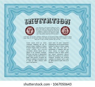 Light blue Formal invitation template. Customizable, Easy to edit and change colors. With complex linear background. Elegant design. 
