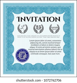 Light blue Formal invitation template. With linear background. Nice design. Detailed. 
