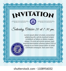  Light blue Formal invitation template. Money style design. Vector illustration. With complex background. 