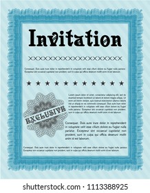 Light blue Formal invitation template. Complex background. Sophisticated design. Vector illustration. 