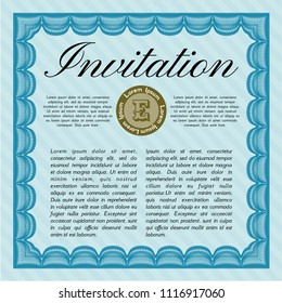 Light blue Formal invitation template. With guilloche pattern and background. Excellent design. Customizable, Easy to edit and change colors. 