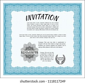 Light blue Formal invitation template. Customizable, Easy to edit and change colors. With great quality guilloche pattern. Nice design. 