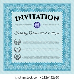  Light blue Formal invitation template. Vector illustration. With complex linear background. Money design. 