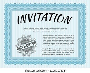 Light blue Formal invitation template. Customizable, Easy to edit and change colors. Printer friendly. Good design. 
