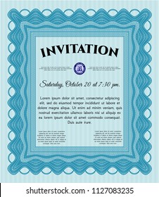 Light blue Formal invitation template. Perfect design. Detailed. With linear background. 