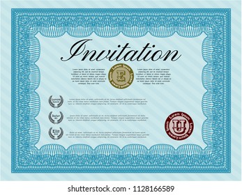 Light blue Formal invitation template. Lovely design. Customizable, Easy to edit and change colors. With background. 