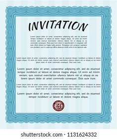 Light blue Formal invitation template. With quality background. Artistry design. Vector illustration. 